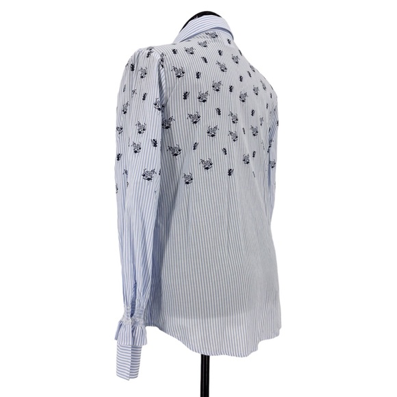 Cabi Whitney Shirt # 5368, Blue and White Striped and Floral Print, Medium - Picture 6 of 17